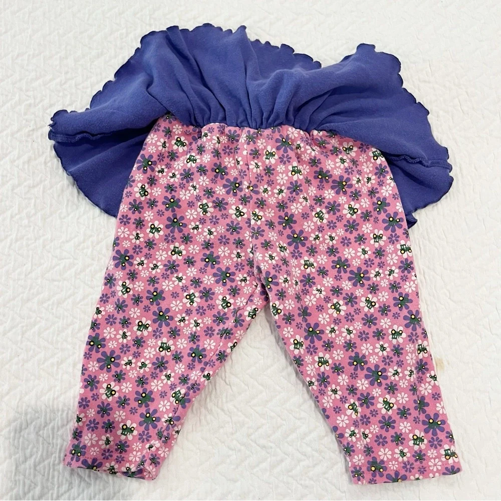 John Deere Baby Girl Outfit 6/9 Months Pink Purple Floral Tractor Skirt Pants